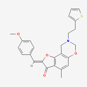 (4Z)-4-[(4-methoxyphenyl)methylidene]-7-methyl-12-[2-(thiophen-2-yl)ethyl]-3,10-dioxa-12-azatricyclo[7.4.0.0^{2,6}]trideca-1,6,8-trien-5-one