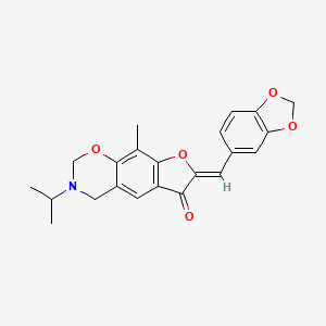 molecular formula C22H21NO5 B6525083 (5Z)-5-[(2H-1,3-benzodioxol-5-yl)methylidene]-2-methyl-11-(propan-2-yl)-4,13-dioxa-11-azatricyclo[7.4.0.0^{3,7}]trideca-1(9),2,7-trien-6-one CAS No. 1011625-49-2