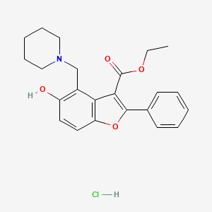 molecular formula C23H26ClNO4 B6525283 ethyl 5-hydroxy-2-phenyl-4-[(piperidin-1-yl)methyl]-1-benzofuran-3-carboxylate hydrochloride CAS No. 1177509-11-3