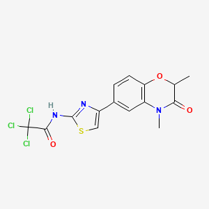 molecular formula C15H12Cl3N3O3S B6525619 2,2,2-trichloro-N-[4-(2,4-dimethyl-3-oxo-3,4-dihydro-2H-1,4-benzoxazin-6-yl)-1,3-thiazol-2-yl]acetamide CAS No. 1007657-21-7