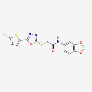 molecular formula C15H10ClN3O4S2 B6525763 N-(2H-1,3-benzodioxol-5-yl)-2-{[5-(5-chlorothiophen-2-yl)-1,3,4-oxadiazol-2-yl]sulfanyl}acetamide CAS No. 1011835-58-7