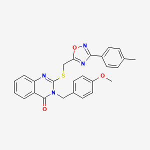 molecular formula C26H22N4O3S B6525885 3-[(4-methoxyphenyl)methyl]-2-({[3-(4-methylphenyl)-1,2,4-oxadiazol-5-yl]methyl}sulfanyl)-3,4-dihydroquinazolin-4-one CAS No. 1012730-24-3