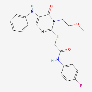 molecular formula C21H19FN4O3S B6526227 N-(4-fluorophenyl)-2-{[3-(2-methoxyethyl)-4-oxo-3H,4H,5H-pyrimido[5,4-b]indol-2-yl]sulfanyl}acetamide CAS No. 888437-55-6