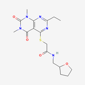 molecular formula C17H23N5O4S B6526237 2-({2-ethyl-6,8-dimethyl-5,7-dioxo-5H,6H,7H,8H-[1,3]diazino[4,5-d]pyrimidin-4-yl}sulfanyl)-N-[(oxolan-2-yl)methyl]acetamide CAS No. 852170-14-0