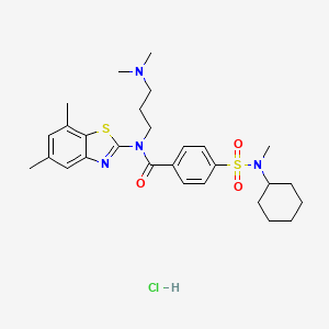 molecular formula C28H39ClN4O3S2 B6526299 4-[cyclohexyl(methyl)sulfamoyl]-N-(5,7-dimethyl-1,3-benzothiazol-2-yl)-N-[3-(dimethylamino)propyl]benzamide hydrochloride CAS No. 1135221-58-7