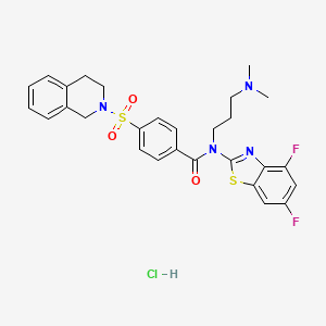 molecular formula C28H29ClF2N4O3S2 B6526302 N-(4,6-difluoro-1,3-benzothiazol-2-yl)-N-[3-(dimethylamino)propyl]-4-(1,2,3,4-tetrahydroisoquinoline-2-sulfonyl)benzamide hydrochloride CAS No. 1135221-30-5