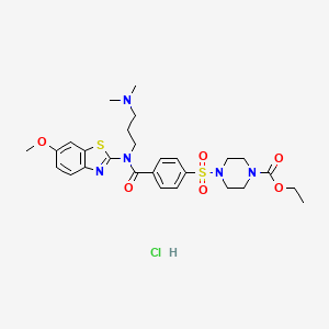 molecular formula C27H36ClN5O6S2 B6526337 ethyl 4-(4-{[3-(dimethylamino)propyl](6-methoxy-1,3-benzothiazol-2-yl)carbamoyl}benzenesulfonyl)piperazine-1-carboxylate hydrochloride CAS No. 1135223-26-5