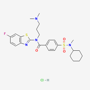 molecular formula C26H34ClFN4O3S2 B6526338 4-[cyclohexyl(methyl)sulfamoyl]-N-[3-(dimethylamino)propyl]-N-(6-fluoro-1,3-benzothiazol-2-yl)benzamide hydrochloride CAS No. 1135226-08-2