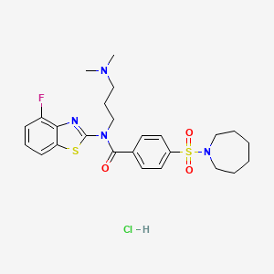 molecular formula C25H32ClFN4O3S2 B6526346 4-(azepane-1-sulfonyl)-N-[3-(dimethylamino)propyl]-N-(4-fluoro-1,3-benzothiazol-2-yl)benzamide hydrochloride CAS No. 1135226-73-1
