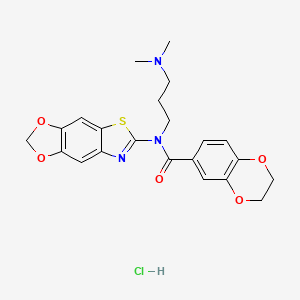 molecular formula C22H24ClN3O5S B6526353 N-[3-(dimethylamino)propyl]-N-{4,6-dioxa-10-thia-12-azatricyclo[7.3.0.0^{3,7}]dodeca-1(9),2,7,11-tetraen-11-yl}-2,3-dihydro-1,4-benzodioxine-6-carboxamide hydrochloride CAS No. 1135226-82-2