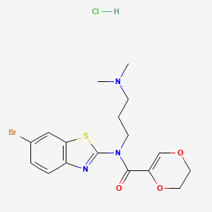 N-(6-bromo-1,3-benzothiazol-2-yl)-N-[3-(dimethylamino)propyl]-5,6-dihydro-1,4-dioxine-2-carboxamide hydrochloride