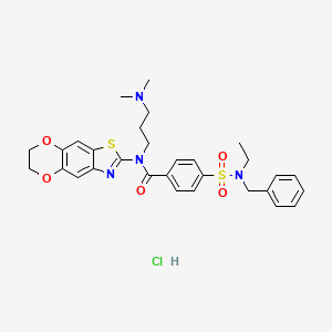 molecular formula C30H35ClN4O5S2 B6526371 4-[benzyl(ethyl)sulfamoyl]-N-[3-(dimethylamino)propyl]-N-{10,13-dioxa-4-thia-6-azatricyclo[7.4.0.0^{3,7}]trideca-1,3(7),5,8-tetraen-5-yl}benzamide hydrochloride CAS No. 1135227-03-0