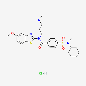 molecular formula C27H37ClN4O4S2 B6526378 4-[cyclohexyl(methyl)sulfamoyl]-N-[3-(dimethylamino)propyl]-N-(5-methoxy-1,3-benzothiazol-2-yl)benzamide hydrochloride CAS No. 1135227-17-6