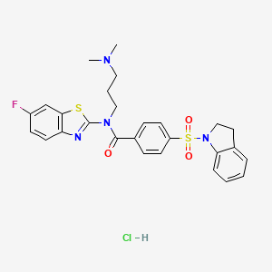 molecular formula C27H28ClFN4O3S2 B6526412 4-(2,3-dihydro-1H-indole-1-sulfonyl)-N-[3-(dimethylamino)propyl]-N-(6-fluoro-1,3-benzothiazol-2-yl)benzamide hydrochloride CAS No. 1135136-81-0