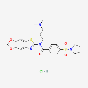 molecular formula C24H29ClN4O5S2 B6526415 N-[3-(dimethylamino)propyl]-N-{4,6-dioxa-10-thia-12-azatricyclo[7.3.0.0^{3,7}]dodeca-1(9),2,7,11-tetraen-11-yl}-4-(pyrrolidine-1-sulfonyl)benzamide hydrochloride CAS No. 1135200-65-5