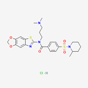 molecular formula C26H33ClN4O5S2 B6526422 N-[3-(dimethylamino)propyl]-N-{4,6-dioxa-10-thia-12-azatricyclo[7.3.0.0^{3,7}]dodeca-1(9),2,7,11-tetraen-11-yl}-4-[(2-methylpiperidin-1-yl)sulfonyl]benzamide hydrochloride CAS No. 1135200-77-9