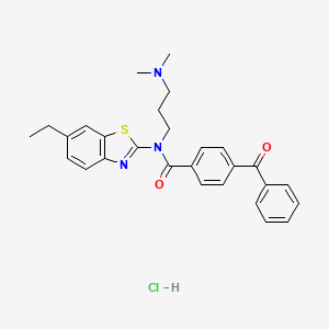 molecular formula C28H30ClN3O2S B6526431 4-benzoyl-N-[3-(dimethylamino)propyl]-N-(6-ethyl-1,3-benzothiazol-2-yl)benzamide hydrochloride CAS No. 1135203-34-7