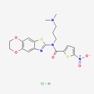 molecular formula C19H21ClN4O5S2 B6526447 N-[3-(dimethylamino)propyl]-N-{10,13-dioxa-4-thia-6-azatricyclo[7.4.0.0^{3,7}]trideca-1,3(7),5,8-tetraen-5-yl}-5-nitrothiophene-2-carboxamide hydrochloride CAS No. 1135137-58-4