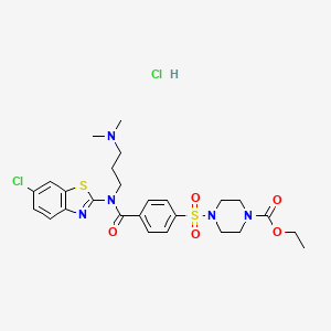 ethyl 4-{4-[(6-chloro-1,3-benzothiazol-2-yl)[3-(dimethylamino)propyl]carbamoyl]benzenesulfonyl}piperazine-1-carboxylate hydrochloride