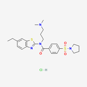 molecular formula C25H33ClN4O3S2 B6526464 N-[3-(dimethylamino)propyl]-N-(6-ethyl-1,3-benzothiazol-2-yl)-4-(pyrrolidine-1-sulfonyl)benzamide hydrochloride CAS No. 1135203-57-4