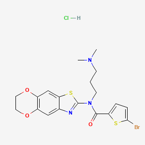 molecular formula C19H21BrClN3O3S2 B6526486 5-bromo-N-[3-(dimethylamino)propyl]-N-{10,13-dioxa-4-thia-6-azatricyclo[7.4.0.0^{3,7}]trideca-1,3(7),5,8-tetraen-5-yl}thiophene-2-carboxamide hydrochloride CAS No. 1135195-41-3