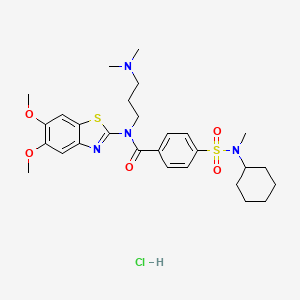 molecular formula C28H39ClN4O5S2 B6526489 4-[cyclohexyl(methyl)sulfamoyl]-N-(5,6-dimethoxy-1,3-benzothiazol-2-yl)-N-[3-(dimethylamino)propyl]benzamide hydrochloride CAS No. 1135195-60-6