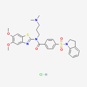 molecular formula C29H33ClN4O5S2 B6526505 4-(2,3-dihydro-1H-indole-1-sulfonyl)-N-(5,6-dimethoxy-1,3-benzothiazol-2-yl)-N-[3-(dimethylamino)propyl]benzamide hydrochloride CAS No. 1135140-44-1