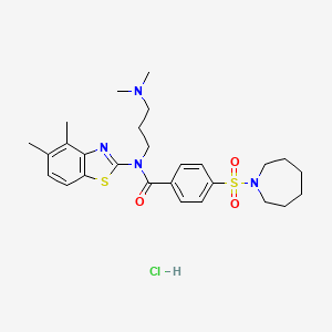 molecular formula C27H37ClN4O3S2 B6526508 4-(azepane-1-sulfonyl)-N-(4,5-dimethyl-1,3-benzothiazol-2-yl)-N-[3-(dimethylamino)propyl]benzamide hydrochloride CAS No. 1135198-33-2