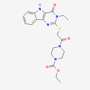molecular formula C21H25N5O4S B6526535 ethyl 4-[2-({3-ethyl-4-oxo-3H,4H,5H-pyrimido[5,4-b]indol-2-yl}sulfanyl)acetyl]piperazine-1-carboxylate CAS No. 887216-11-7