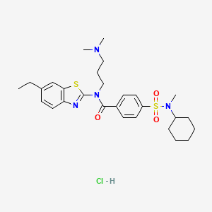 molecular formula C28H39ClN4O3S2 B6526575 4-[cyclohexyl(methyl)sulfamoyl]-N-[3-(dimethylamino)propyl]-N-(6-ethyl-1,3-benzothiazol-2-yl)benzamide hydrochloride CAS No. 1135141-21-7