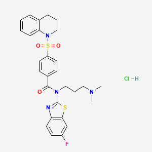 molecular formula C28H30ClFN4O3S2 B6526583 N-[3-(dimethylamino)propyl]-N-(6-fluoro-1,3-benzothiazol-2-yl)-4-(1,2,3,4-tetrahydroquinoline-1-sulfonyl)benzamide hydrochloride CAS No. 1135141-01-3