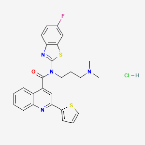 molecular formula C26H24ClFN4OS2 B6526590 N-[3-(dimethylamino)propyl]-N-(6-fluoro-1,3-benzothiazol-2-yl)-2-(thiophen-2-yl)quinoline-4-carboxamide hydrochloride CAS No. 1135193-98-4