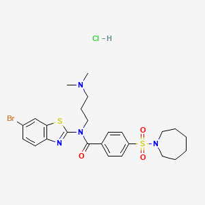 molecular formula C25H32BrClN4O3S2 B6526594 4-(azepane-1-sulfonyl)-N-(6-bromo-1,3-benzothiazol-2-yl)-N-[3-(dimethylamino)propyl]benzamide hydrochloride CAS No. 1135207-61-2