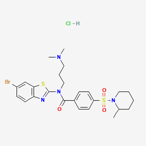 molecular formula C25H32BrClN4O3S2 B6526621 N-(6-bromo-1,3-benzothiazol-2-yl)-N-[3-(dimethylamino)propyl]-4-[(2-methylpiperidin-1-yl)sulfonyl]benzamide hydrochloride CAS No. 1135210-36-4
