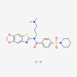 molecular formula C25H31ClN4O5S2 B6526627 N-[3-(dimethylamino)propyl]-N-{4,6-dioxa-10-thia-12-azatricyclo[7.3.0.0^{3,7}]dodeca-1(9),2,7,11-tetraen-11-yl}-4-(piperidine-1-sulfonyl)benzamide hydrochloride CAS No. 1135210-54-6
