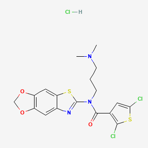 molecular formula C18H18Cl3N3O3S2 B6526636 2,5-dichloro-N-[3-(dimethylamino)propyl]-N-{4,6-dioxa-10-thia-12-azatricyclo[7.3.0.0^{3,7}]dodeca-1(9),2,7,11-tetraen-11-yl}thiophene-3-carboxamide hydrochloride CAS No. 1135210-93-3