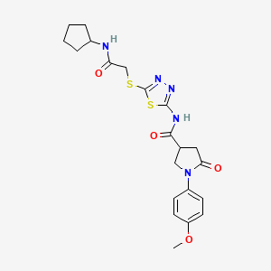 molecular formula C21H25N5O4S2 B6526658 N-(5-{[(cyclopentylcarbamoyl)methyl]sulfanyl}-1,3,4-thiadiazol-2-yl)-1-(4-methoxyphenyl)-5-oxopyrrolidine-3-carboxamide CAS No. 894048-02-3