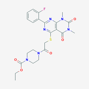 molecular formula C23H25FN6O5S B6526754 ethyl 4-(2-{[2-(2-fluorophenyl)-6,8-dimethyl-5,7-dioxo-5H,6H,7H,8H-[1,3]diazino[4,5-d]pyrimidin-4-yl]sulfanyl}acetyl)piperazine-1-carboxylate CAS No. 921110-15-8