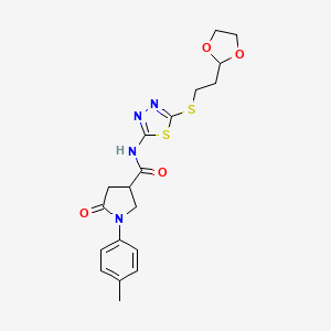 molecular formula C19H22N4O4S2 B6526769 N-(5-{[2-(1,3-dioxolan-2-yl)ethyl]sulfanyl}-1,3,4-thiadiazol-2-yl)-1-(4-methylphenyl)-5-oxopyrrolidine-3-carboxamide CAS No. 894032-49-6