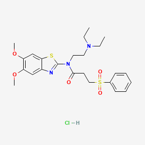 molecular formula C24H32ClN3O5S2 B6526787 3-(benzenesulfonyl)-N-[2-(diethylamino)ethyl]-N-(5,6-dimethoxy-1,3-benzothiazol-2-yl)propanamide hydrochloride CAS No. 1135205-62-7