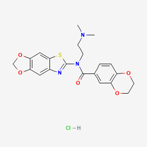 molecular formula C21H22ClN3O5S B6526809 N-[2-(dimethylamino)ethyl]-N-{4,6-dioxa-10-thia-12-azatricyclo[7.3.0.0^{3,7}]dodeca-1(9),2,7,11-tetraen-11-yl}-2,3-dihydro-1,4-benzodioxine-6-carboxamide hydrochloride CAS No. 1135211-24-3