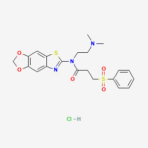 molecular formula C21H24ClN3O5S2 B6526815 3-(benzenesulfonyl)-N-[2-(dimethylamino)ethyl]-N-{4,6-dioxa-10-thia-12-azatricyclo[7.3.0.0^{3,7}]dodeca-1(9),2,7,11-tetraen-11-yl}propanamide hydrochloride CAS No. 1135196-75-6