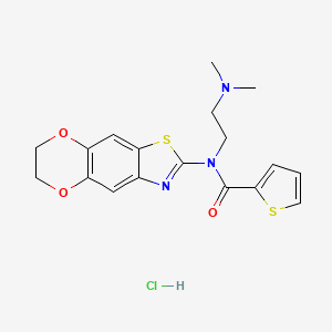 molecular formula C18H20ClN3O3S2 B6526821 N-[2-(dimethylamino)ethyl]-N-{10,13-dioxa-4-thia-6-azatricyclo[7.4.0.0^{3,7}]trideca-1,3(7),5,8-tetraen-5-yl}thiophene-2-carboxamide hydrochloride CAS No. 1135211-55-0