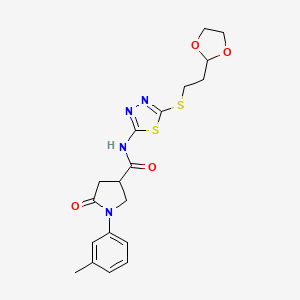 molecular formula C19H22N4O4S2 B6526847 N-(5-{[2-(1,3-dioxolan-2-yl)ethyl]sulfanyl}-1,3,4-thiadiazol-2-yl)-1-(3-methylphenyl)-5-oxopyrrolidine-3-carboxamide CAS No. 894026-54-1