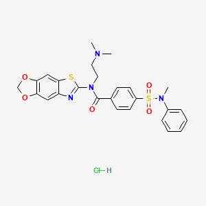molecular formula C26H27ClN4O5S2 B6526879 N-[2-(dimethylamino)ethyl]-N-{4,6-dioxa-10-thia-12-azatricyclo[7.3.0.0^{3,7}]dodeca-1(9),2,7,11-tetraen-11-yl}-4-[methyl(phenyl)sulfamoyl]benzamide hydrochloride CAS No. 1135214-08-2