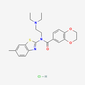molecular formula C23H28ClN3O3S B6526928 N-[2-(diethylamino)ethyl]-N-(6-methyl-1,3-benzothiazol-2-yl)-2,3-dihydro-1,4-benzodioxine-6-carboxamide hydrochloride CAS No. 1135134-35-8