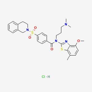 molecular formula C30H35ClN4O4S2 B6526942 N-[3-(dimethylamino)propyl]-N-(4-methoxy-7-methyl-1,3-benzothiazol-2-yl)-4-(1,2,3,4-tetrahydroisoquinoline-2-sulfonyl)benzamide hydrochloride CAS No. 1135199-98-2