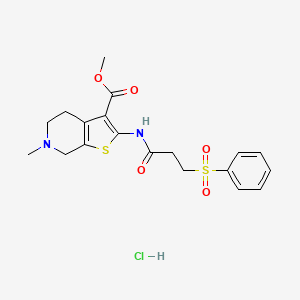 molecular formula C19H23ClN2O5S2 B6527003 methyl 2-[3-(benzenesulfonyl)propanamido]-6-methyl-4H,5H,6H,7H-thieno[2,3-c]pyridine-3-carboxylate hydrochloride CAS No. 1135139-08-0