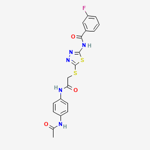 molecular formula C19H16FN5O3S2 B6527007 N-[5-({[(4-acetamidophenyl)carbamoyl]methyl}sulfanyl)-1,3,4-thiadiazol-2-yl]-3-fluorobenzamide CAS No. 893141-61-2