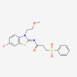 3-(benzenesulfonyl)-N-[(2E)-6-fluoro-3-(2-methoxyethyl)-2,3-dihydro-1,3-benzothiazol-2-ylidene]propanamide